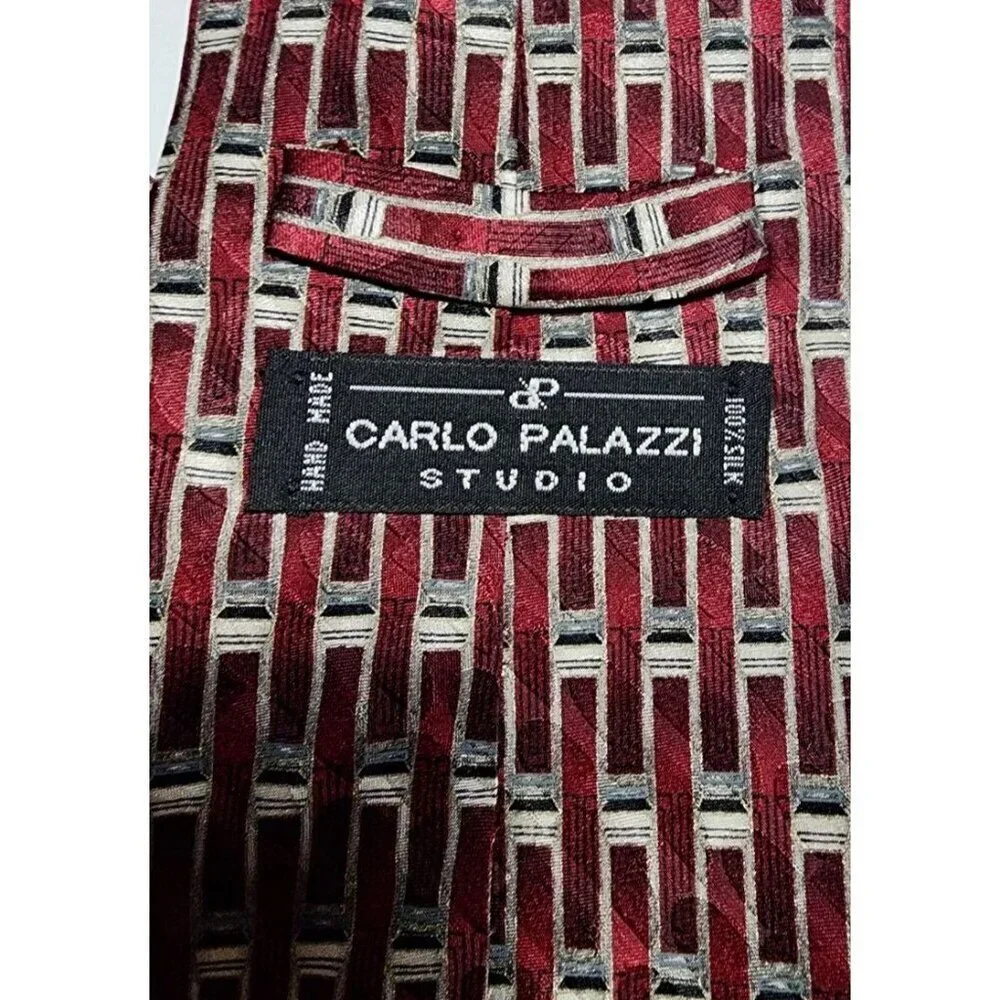 Carlo Palazzi Silk Geometric Abstract Tie Hand Made in Italy 3.5